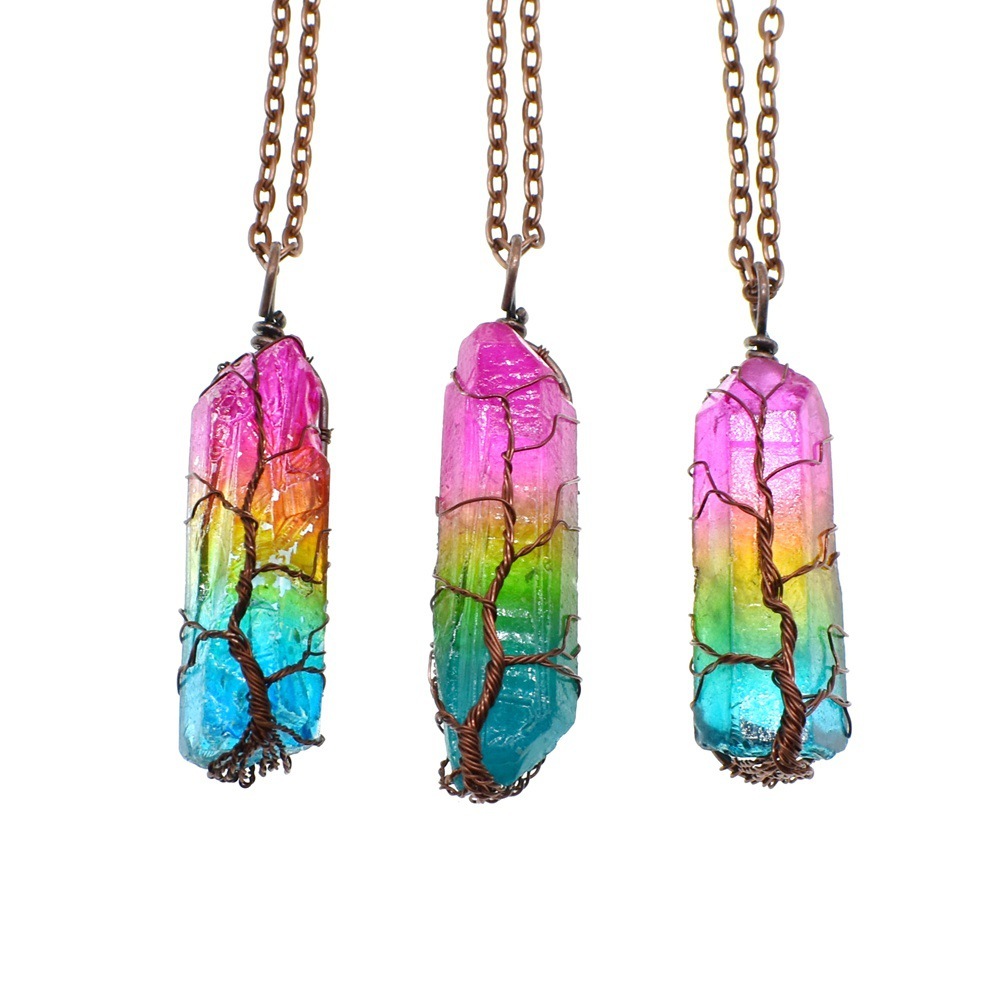 Hot Selling Stone Crystal Pillar Tree Of Life Pendant Ins Fashion Necklace - Image 9